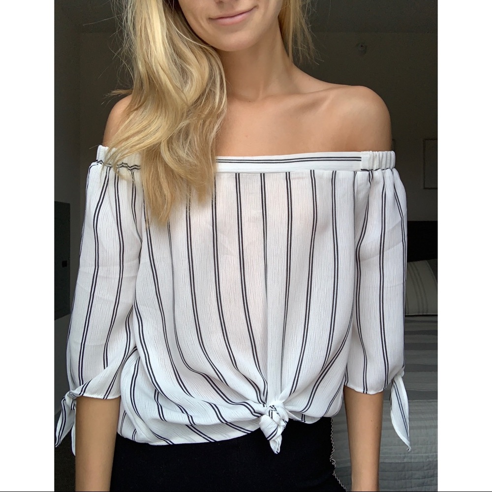 Striped White Off-The-Shoulder Blouse